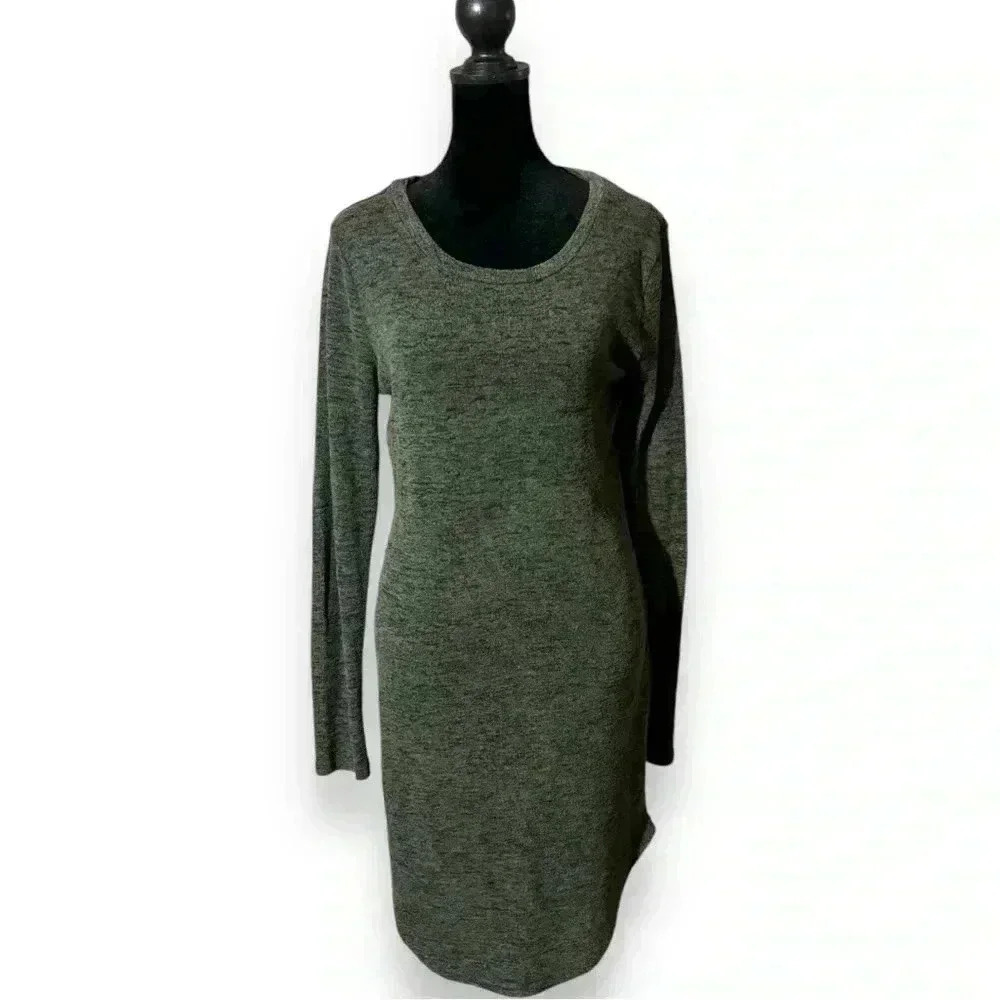 Ultra Flirt Size Large Green Lightweight Long Sleeve Simple Midi Sweater Dress